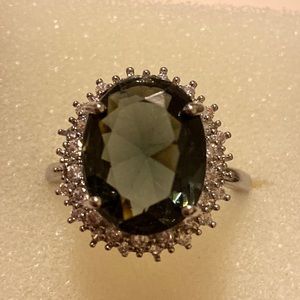 Sterling silver cocktail green and white CZ ring